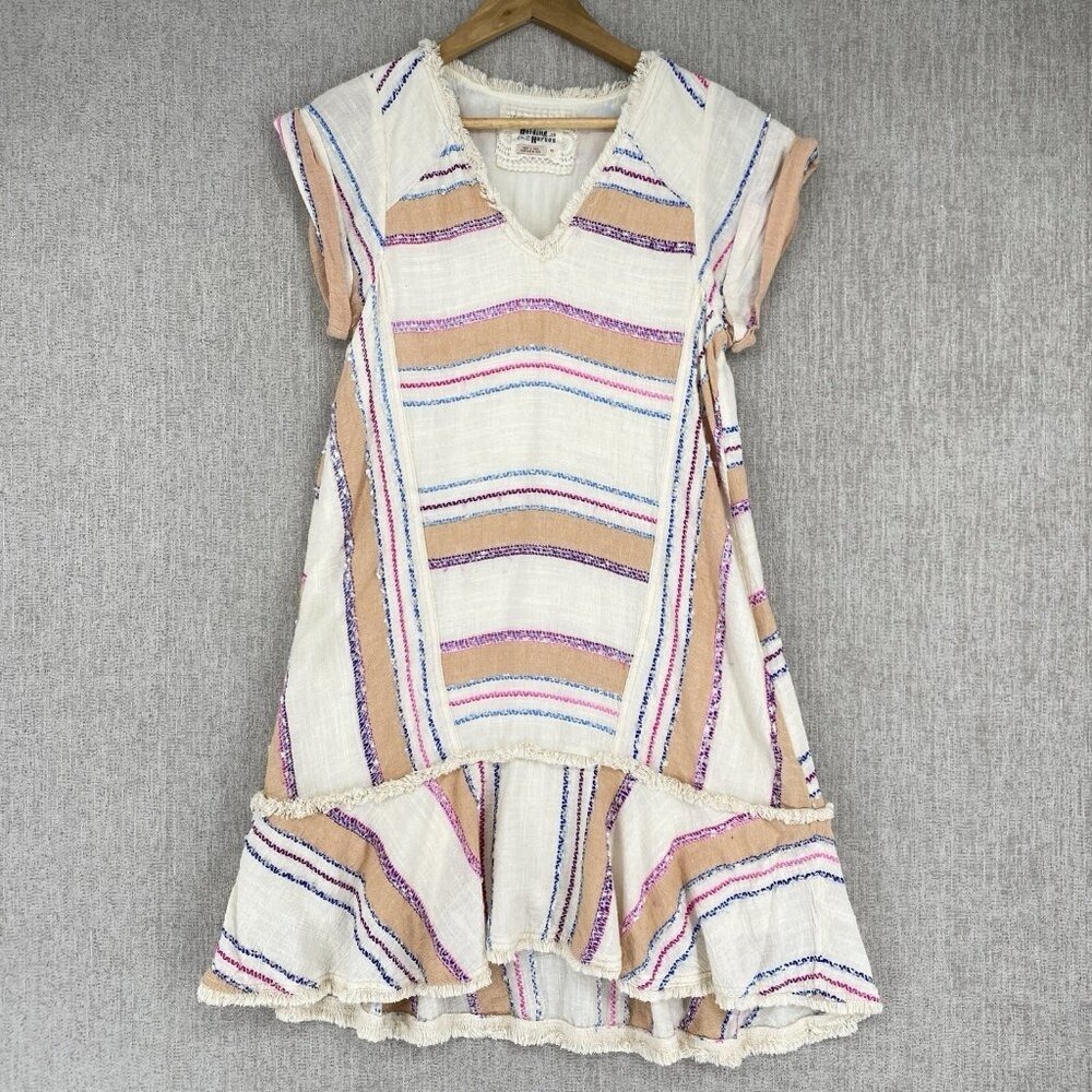 Holding Horses Anthropologie Striped Fringe Mini Dress Women XS Ivory Multicolor